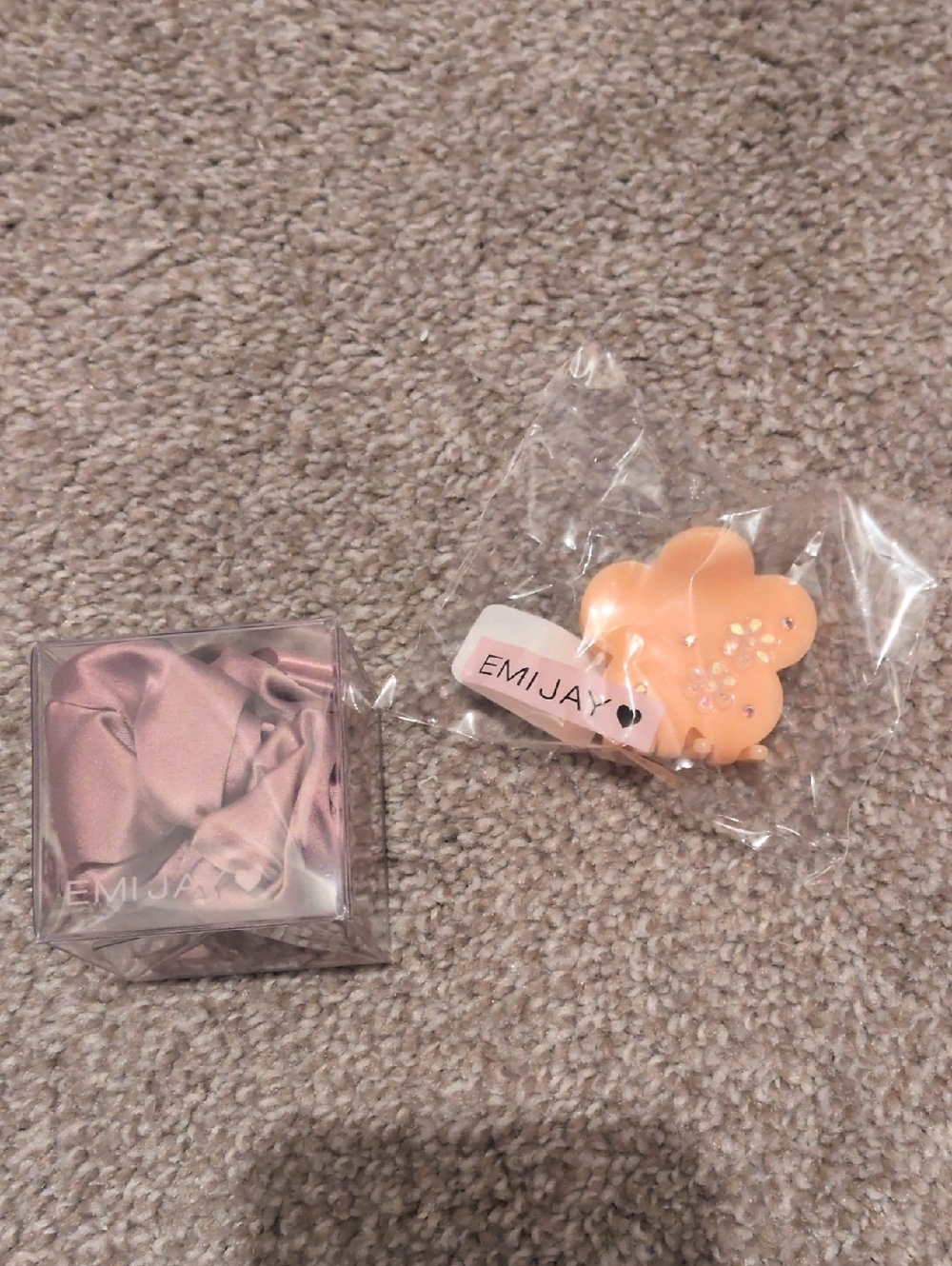 EMIJAY Peach Flower Hair Clip + Satin Scrunchie Set